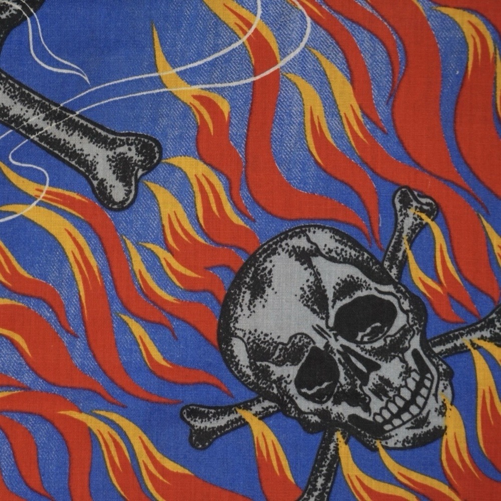 Vintage 1990s Skull & Cross Bones Flame All Over Print Biker USA Bandana - Picture 2 of 9